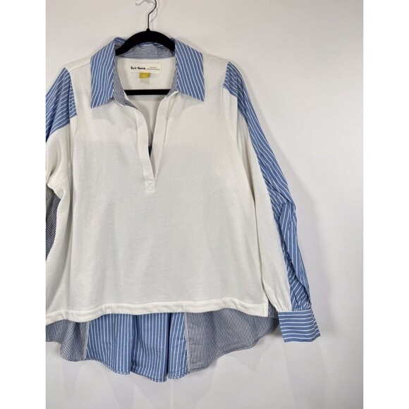 Anthropologie Pernille Rosenkilde Top White Remixed Striped Pullover Medium - Picture 7 of 13
